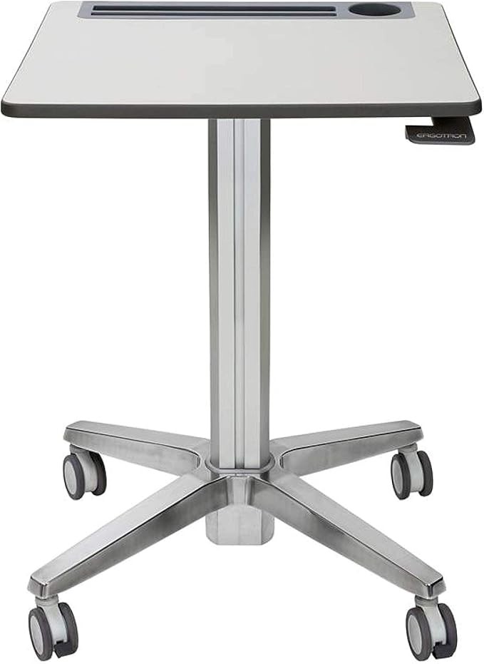 Ergotron–Learn Fit mobile vertical desk with adjustable height Small rolling laptop sitting table with wheels.